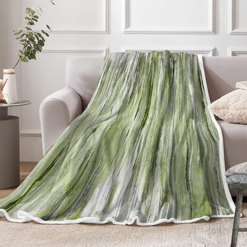 Grüne Überwurfdecke, salbeigrün, gemütlich, weich, leicht, flauschig, Überwurfdecken für Damen, tragbare Bettwäsche, Couch-Dekoration, abstraktes Fleece, warmes Geschenk für Geburtstag, Weihnachten