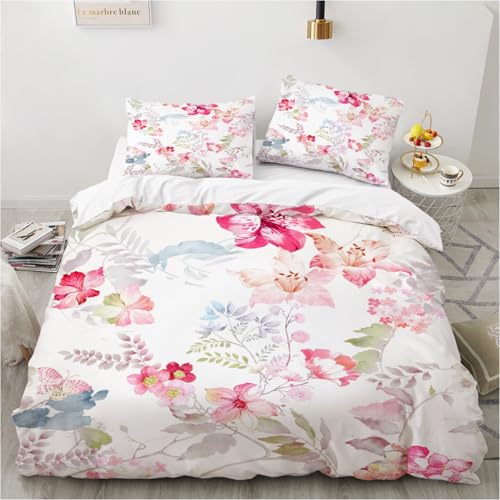 Blumenmuster Bettbezug Set Blumen Bettwäsche 135x200 Romantisch Blümchen Bettwaesche Atmungsaktive Damen Mädchen Set 3 Teilig Mit Reißverschluss (Style 5#,135x200/80x80cm)