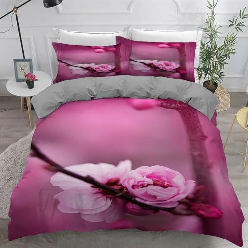 YZQGLHP Pfirsichblüte Bettwäsche 155x220cm, Verschwommenes Rosa-Violett Bettbezug Wendebettwäsche, Weich Mikrofaser Bettwäsche-Sets mit Reißverschluss und 2 Kissenbezüge 80x80cm