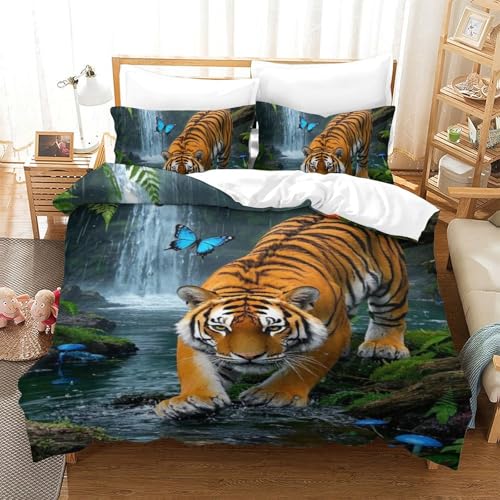 VIAGECSKE Tiger Bettbezug Bettwäsche Kinderbettwäsche Reißverschluss Mit Kissenbezug Betten Set Für Jugendliche Kinder Schlafzimmer Single?140x200cm?