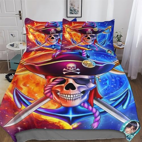 AAPZY Pirat Captain Bettwäsche Premium Atmungsaktive Angenehme Bettbezüge, Mikrofaser Bettdeckenbezug, Erwachsene Kinder 2teilig Bettbezug + Kissenbezug Single (135x200cm)