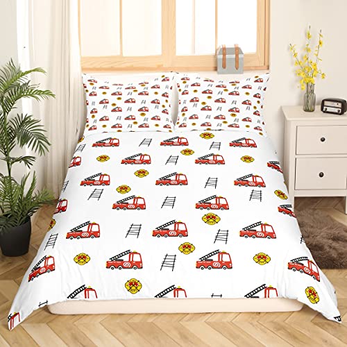 Sunnybed für, Feuerwehrauto, 135 x 200, roter LKW Tagesdecke, Wohnzimmerdekoration, Feuerwehrauto, Fahrzeuge,, Cartoon Feuerwehrauto, Leiter Bettwäsche