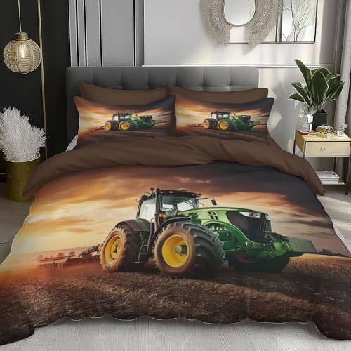 Bettwäsche SetRealismus Traktor, Sonnenuntergang bräunen Modern Deckenbezug Bettwaesche135×200 cm Bettbezug + 80x80cm Kissenbezug