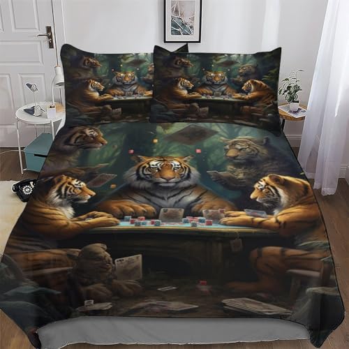LCWWW Tiger Bettwäsche Atmungsaktive Angenehme Bettbezüge, Mit Reißverschluss Bettdeckenbezug, 2teilig Bettbezug + Kissenbezug Single(135x200cm)