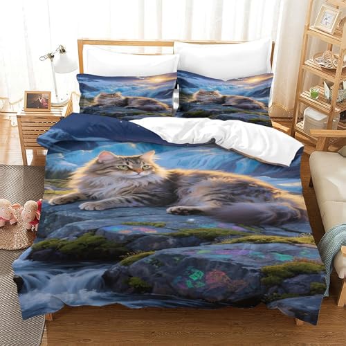 CHUIYUFULAN Norwegian Forest Katze Bettbezug Set Bettwäsche Kinderbettwäsche-Set Reißverschluss Mit Kissenbezug, Betten Set Für Jugendliche Kinder Schlafzimmer Single?140x200cm?