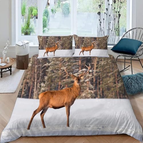 Elch Bettwäsche 100 x 135 cm Kinder 2 Teilig Bettwäsche Set Wald Bettbezug Set 3D Wendebettwäsche Mikrofaser Bettbezüge mit 1 x Kissenbezug 40x60 cm, Bettwaren Sets bb527