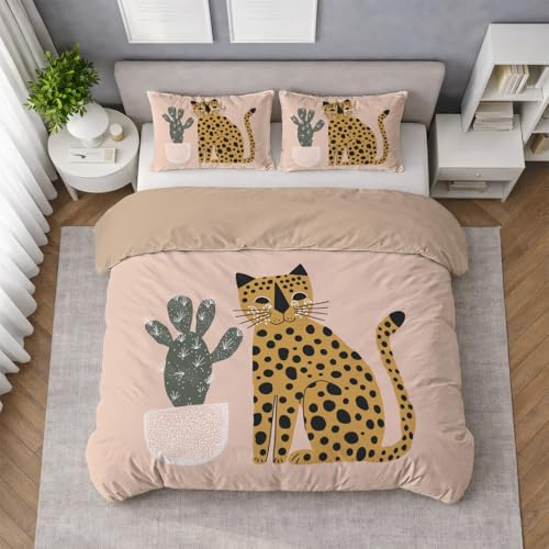 Generisch Traumhaft Weiches Bettwäsche 140 x 200 cm, Animal Print Leopard Künstlerisch Langlebig Maschinenwaschbar Bettwäsche Set mit Wendemotiv für Spielzimmer, Khaki, 2 teilig mit Kissenbezug
