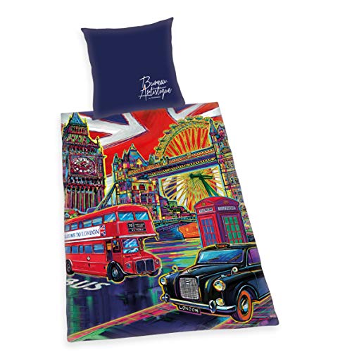 Herding Bettwäsche- Set Bureau Artistique  London , Kopfkissenbezug 80x80cm, Bettbezug 155x220cm, Satin, mit Qualitäts- Reißverschluss