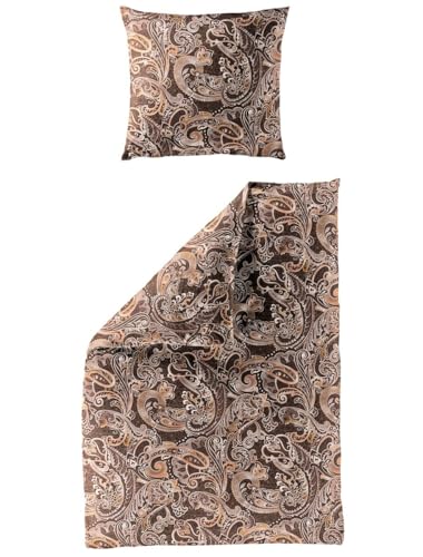 JACK by Bierbaum Biber Bettwäsche 2 TLG. 135x200cm Paisley Ornamente Orient Braun Sand Champagner
