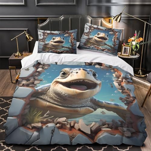 GTDKSUEVG Meer Schildkröte Fantasy 3D Gedruckt Bettwäsche 3 Teilig mit Reißverschluss Mythical Ozean Creature Bettbezug Weich Schlafkomfort for Erwachsene,Frauen,Mädche n,Kinder Single?135x200cm?