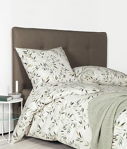 Janine Bettwäsche 135x200cm + 80x80cm Davos - weicher Bettbezug aus Feinbiber - mit Reißverschluss - 100% Baumwolle - Öko-Tex - mineralgrün Oliv