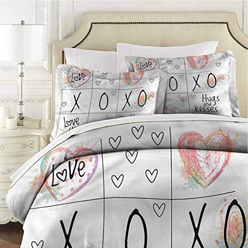 Mannwarehouse Xo Tagesdecke, Bettbezug-Set, Herz-Symbol, Aquarellfarben, 1 Bettbezug und 2 Kissenbezüge, gebürstete Mikrofaser-Bettwäsche, Doppelbett, 172,7 x 228,6 cm