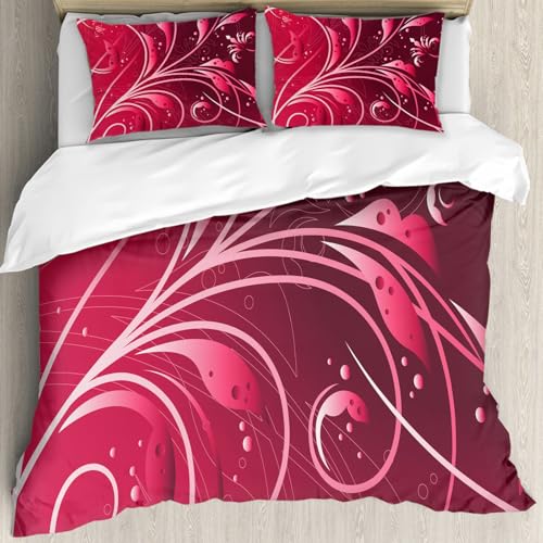 MJNLYDAO Sleeptime 100% Baumwolle Bettwäsche - Bettbezüge mit Reißverschluss - Set mit 2 Kissenbezüge,Kastanienbr aun, Moderne japanische Kunstwerk Blume Abstraktion Blütenblätter Punkt,178x208 cm