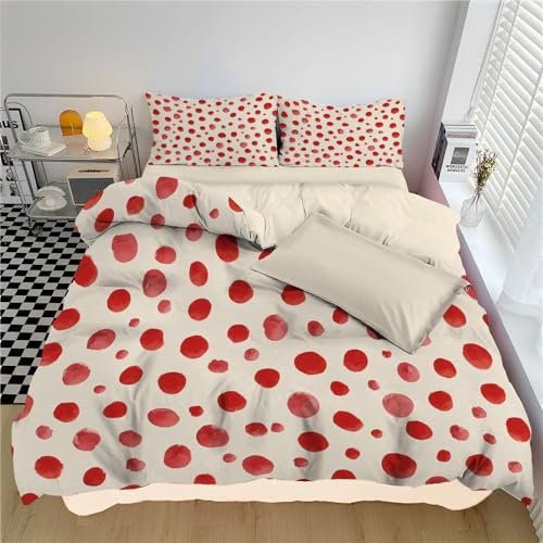 WunM Studio Bettwäsche 3D Set 135 * 200cm mit 2 Kissenbezügen, Niedliche Punkte & Roter Punkt Motiv, Warme Mikrofaser Bettbezug, Kuschelig Weich, Ideal für Kalte Nächte im Schlafzimmer