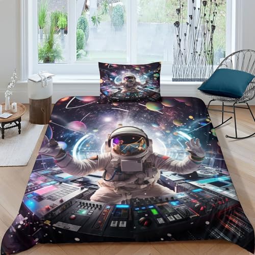 CRJUS dj Astronaut Tröster Startseite Satz, Kinder Kosmos Bettwäsche Satz Bettbezug Für Jugendliche Jugend Schlafzimmer Dekor 2 Teilig Sets Single?135x200cm?
