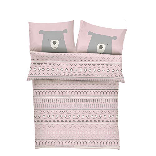 s.Oliver Bettwäsche 100x135 Mädchen Bär   Kinderbettwäsche% Baumwolle hochwertiger Makosatin 2 teiliges Set aus Babybettwäsche 135x100 Kissen 40x60 Reißverschluss