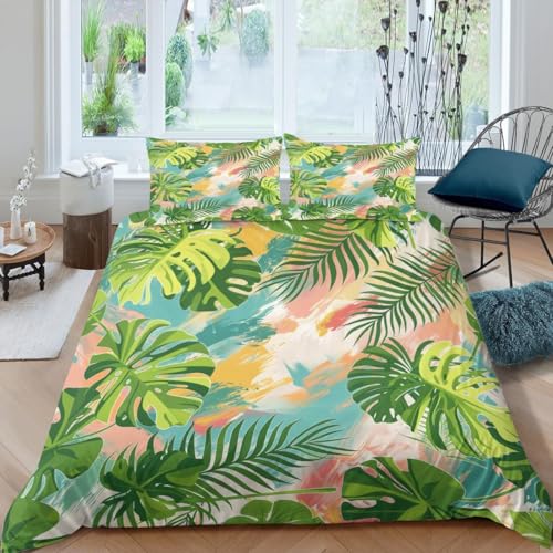 Kinder Bettwäsche 135X200 cm Für Mädchen Und Jungen 3D Weiche Bettbezug Mikrofaser Set Kinderbettwäsche Pflanzenblätter Bettbezüge Mit Reißverschluss +2 Kissenbezüge 80X80 cm - An-9875106631647130000