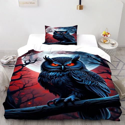 SOBKLIDE Night Eule Bettbezug Bettwäsche Kinderbettwäsche Reißverschluss Mit Kissenbezug Betten Set Blumendruck Für Jugendliche Kinder Schlafzimmer Single?135x200cm?