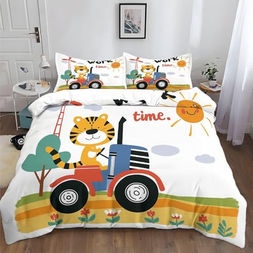 CHCHNXY Bettwäsche 200x200,Traktor 3 Teilig Weich Und Atmungsaktiv Bettwäsche-Set,Für Jugendliche Erwachsene 1 Bettbezüge Mit Reißverschluss Und 2 Kissenbezug 80x80cm