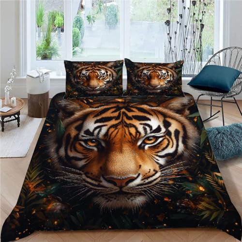 Bettwäsche 155x220 Tiger Bettwäsche-Set 3Teilig Bettbezug Set 155x220 mit Reißverschluss Tier Teenager Jungen Mädchen Mikrofaser Bedding Set