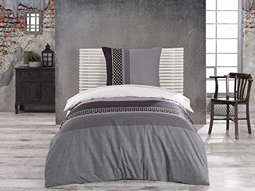 Class Home Collection Bettwäsche 155x220 Baumwolle – Ganzjahres Bettwäsche-Sets, weich & atmungsaktiv, Bettbezug und Kissenbezug 80x80 cm mit Reißverschluss Eifel Grau