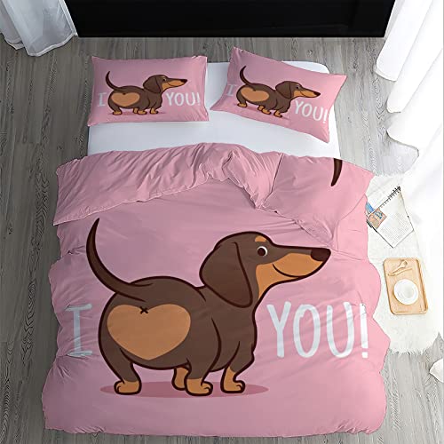 GEDAEUBA Dackel Bettwäsche 135x200 Sommer - Süße Hund Bettbezug 135 x 200 2er Set, Wendebettwäsche und Kissenbezug 80x80, Weiche & Atmungsaktive Mikrofaser Bettwäsche-Sets mit Reißverschluss