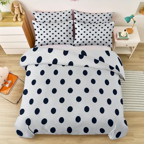 Bettwäsche Set Hellgrau Stilvoll Schlicht Symmetrisch Mit Punkten Weich Bettbezug, 3teilig - 1 Bettwäsche 200 x 200 cm und 2 Kissenbezug für Jugendliche Kinder mit Reißverschluss