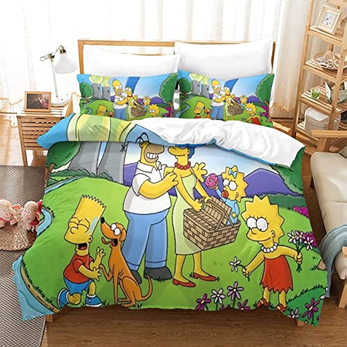 YINGD The Simpsons Bettwäsche-Set, Anime-Charaktere, Bettdeckenbezug, superweiche Mikrofaser, 2-teilig (220 x 240 cm)