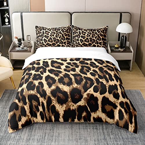 100% Bio Baumwolle Leopard Print Bettbezug 135x200,Schwarz Braune Geparden Bettwäsche Set für Frauen Mann,Afrika Wild Tier Thema Tröster Abdeckung,Safari Haut Textur Bett Sets mit1 Kissenbezug