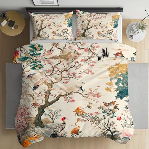 Bettwäsche 200x200 Kirschblütenbaum Vogel Bettwäsche Set, Weich Microfaser Kuschelige Bettwäsche, Vintage-Stil im chinesischen Stil Wendebettwäsche Bettbezug und Kissenbezug 80x80cm Reißverschluss Bettwäsche 200x200 Kirschblütenbaum Vogel Bettwäsche Set, Weich Microfaser Kuschelige Bettwäsche, Vintage-Stil im chinesischen Stil Wendebettwäsche Bettbezug und Kissenbezug 80x80cm Reißverschluss