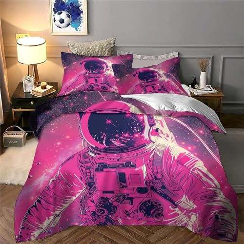 XJmoney Cartoon Astronaut Bettbezug Bettwäsche-Sets Kinderbettwäsche Reißverschluss Mit Kissenbezügen Betten Set Für Jungen Und Mädchen, Kinder Single?135x200cm?