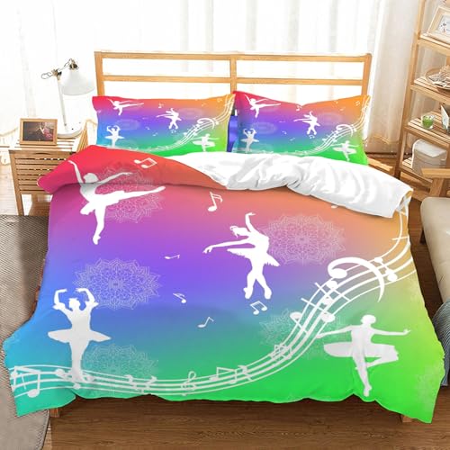 Hongduo 3D Prinzessin Ballett Bettwäsche Set 155x220 cm Weiche Mikrofaser Karikatur Bettwäsche-Set mit Reißverschluss 3 Teilig Bettbezug Set mit 2 Kissenbezug 80x80 cm
