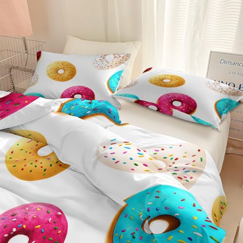 Bettwäsche Set Cartoon Stil Bettbezug 155 x 220 cm, Bunt Donuts Punkte Bedruckte Bettbezüge Set für Kinder Jungen Mädchen Jugendliche Erwachsene - Kuschelig Hypoallergen Bettwäsche
