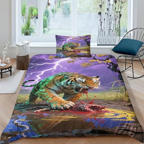 CHUIYUFULAN Tiger Bettbezug Set Bettwäsche-Sets Kinderbettwäsche Reißverschluss Mit Kissenbezügen, Betten Set Für Jugendliche Kinder Schlafzimmer Single?135x200cm?