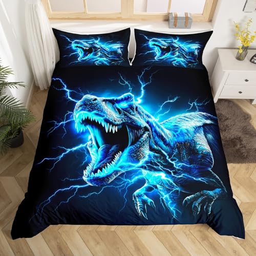 Loussiesd Dinosaurier-Bettwäsche-S et für Einzelbett, 3D-Dino-Druck, Bettbezug für Jungen, Mädchen, Teenager, Dschungel-Dino, Trösterbezug, weich, hellblau, Raumdekoration, Wildtier Loussiesd Dinosaurier-Bettwäsche-S et für Einzelbett, 3D-Dino-Druck, Bettbezug für Jungen, Mädchen, Teenager, Dschungel-Dino, Trösterbezug, weich, hellblau, Raumdekoration, Wildtier