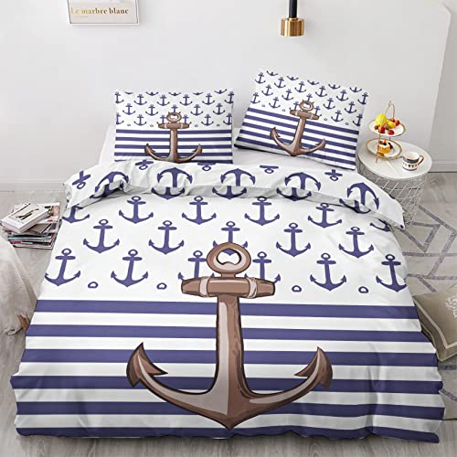 GEDAEUBA Sommer Bettwäsche 135x200 Maritim - Anker Bettbezug 135 x 200 2er Set, Wendebettwäsche und Kissenbezug 80x80, Weiche & Atmungsaktive Mikrofaser Bettwäsche-Sets mit Reißverschluss
