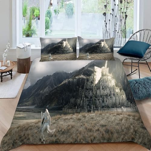 DTASSVEW Kinder Bettwäsche 135x200 cm 3teilig Set, The Lord of The Rings Bettbezug mit Reißverschluss Schließung Bettbezug Set, Poster Serie -A102 Inkl 2 Kissenbezüge 80x80 cm