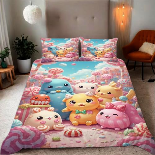Zbeiba Lolly, süße Bunte ElfenBettwäsche 135x200,Kinder Mikrofaser Bettbezug mit Reißverschluss und 2 Kissenbezüge(135x200+2 * 50x75,#5