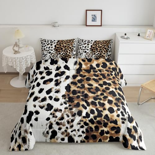 Feelyou Bettwäsche-Set mit Leopardenmuster, für Kinder, Geparden-Bettwäsche-Set für Jungen, Mädchen, Teenager, Tierdruck, atmungsaktiv, Safari-Bettwäsche-Set, Braun / Schwarz