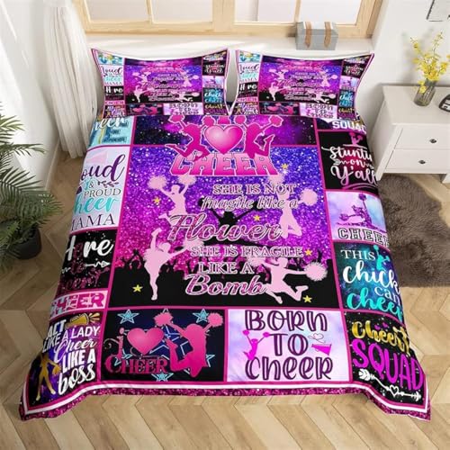 feelingyou Cheerleader Bettwäsche-Set,Mädchen tanzen lila Bettwäsche Set 135x200cm,Stilvoller Checker Betten Set für Kinder Jungen Mädchen Teenager 2St.Reißverschluss Mikrofaser