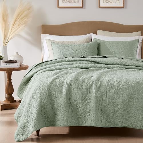 PALASSIO Bettwäsche-Set mit 2 Kissenbezügen, Paisleymuster, 100 % Baumwolle, Queen-Size-Größe, Boho-Blumenmuster, leicht, Bauernhaus, Landhausstil, Vintage, weiche Tagesdecke, Shabby-Chic-Decke für