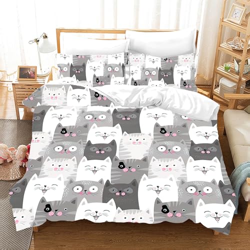 IUNTWEIE Katzen bettwäsche 200x200, 3D Katzenmotiv Bettwäsche Kinder mit Reißverschluss, Angenehme Mikrofaser Bettwäsche-Sets (Katze-8, 135x200cm)
