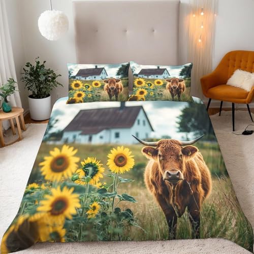 Kuh Bettwäsche 155x220 3D Drucken Landhaus Bettwäsche-Sets Weiche Kuschelig Mikrofaser Bettbezug mit 2 Kissenbezüge 80x80 cm mit Reißverschluss g-1253