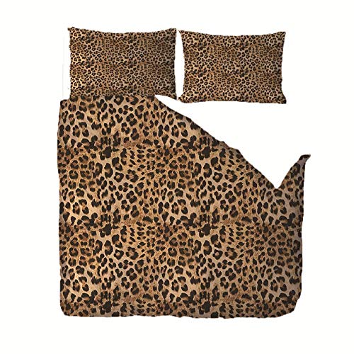 BVWSBGF Bettbezug Set 3 teilig microfaser Bettwäsche 200x200cm Leopardenmuster warme& atmungsaktive Superweicher Bettbezüge mit Reißverschluss und 2 mal Kissenbezug