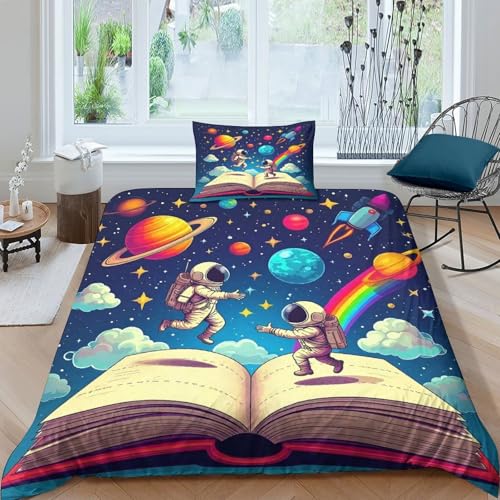 XHSMSHWY Astronaut 3D Gedruckter Raum Bettbezug Set Bettwäschegarnitur Mädchen Junge Kinder Und Kissenbezüge Bettwäsche Weich Microfaser Reissverschluss 3 Teilig Single?135x200cm? XHSMSHWY Astronaut 3D Gedruckter Raum Bettbezug Set Bettwäschegarnitur Mädchen Junge Kinder Und Kissenbezüge Bettwäsche Weich Microfaser Reissverschluss 3 Teilig Single?135x200cm?