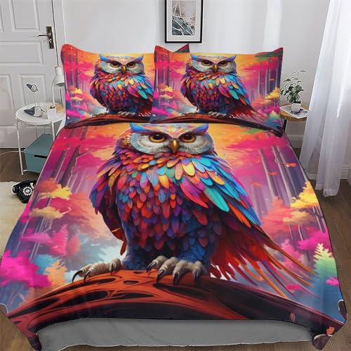 AAPZY Eule Bettbezüge Mikrofaser Angenehme Bettwäsche 3 Teilig - Weich & Bügelfrei Bettbezüge Mit Reißverschluss - Bettdeckenbezug Set Mit Kissenbezüge Double (200x200cm)