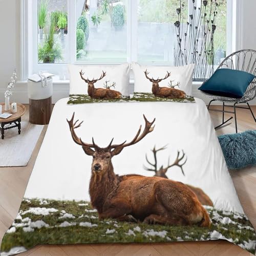  Bettwäsche 200x200 Wilde Tiere 3 Teilig übergröße Bettbezug 200 x 200 cm 3D Bettwäsche Sets Weiche Bettbezug Rotwild Bettbezüge und 2 Kissenbezüge a.3112