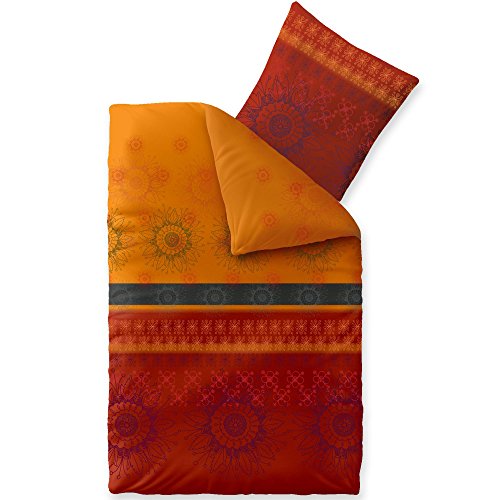 CelinaTex Fashion Bettwäsche 135x200 cm 2teilig Baumwolle, Bettgarnitur für Sommer und Winter, Ganzjährig, Bettbezug, Bettenset, Schöner Wohnen Legra Blumen Rot Orange Grau