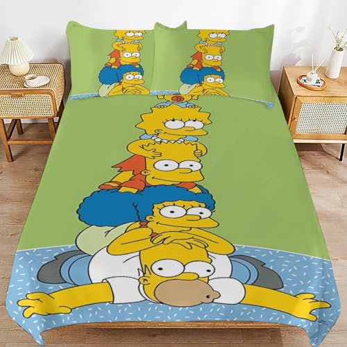 YINGD The Simpsons Bettwäsche-Set, Mikrofaser, 3D-Druck, leicht, 3-teiliges Bettdecken-Set für Kinder, Jungen, Mädchen