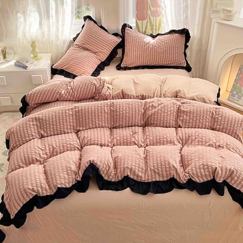 Bettwäsche Set 4teilig Deckenbezug Duvet Cover Bed Linen Bettwasche Bedding Bettbezug Baumwolle Kissenbezug Maschinenwaschbar Weich Und Bequem (2.0m,Pink)